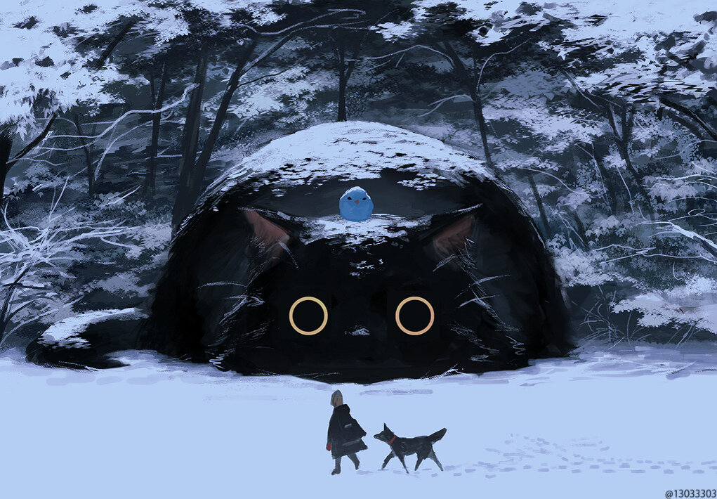 Japanese illustrator imagines a world where humans live among huge animals (30 pics)